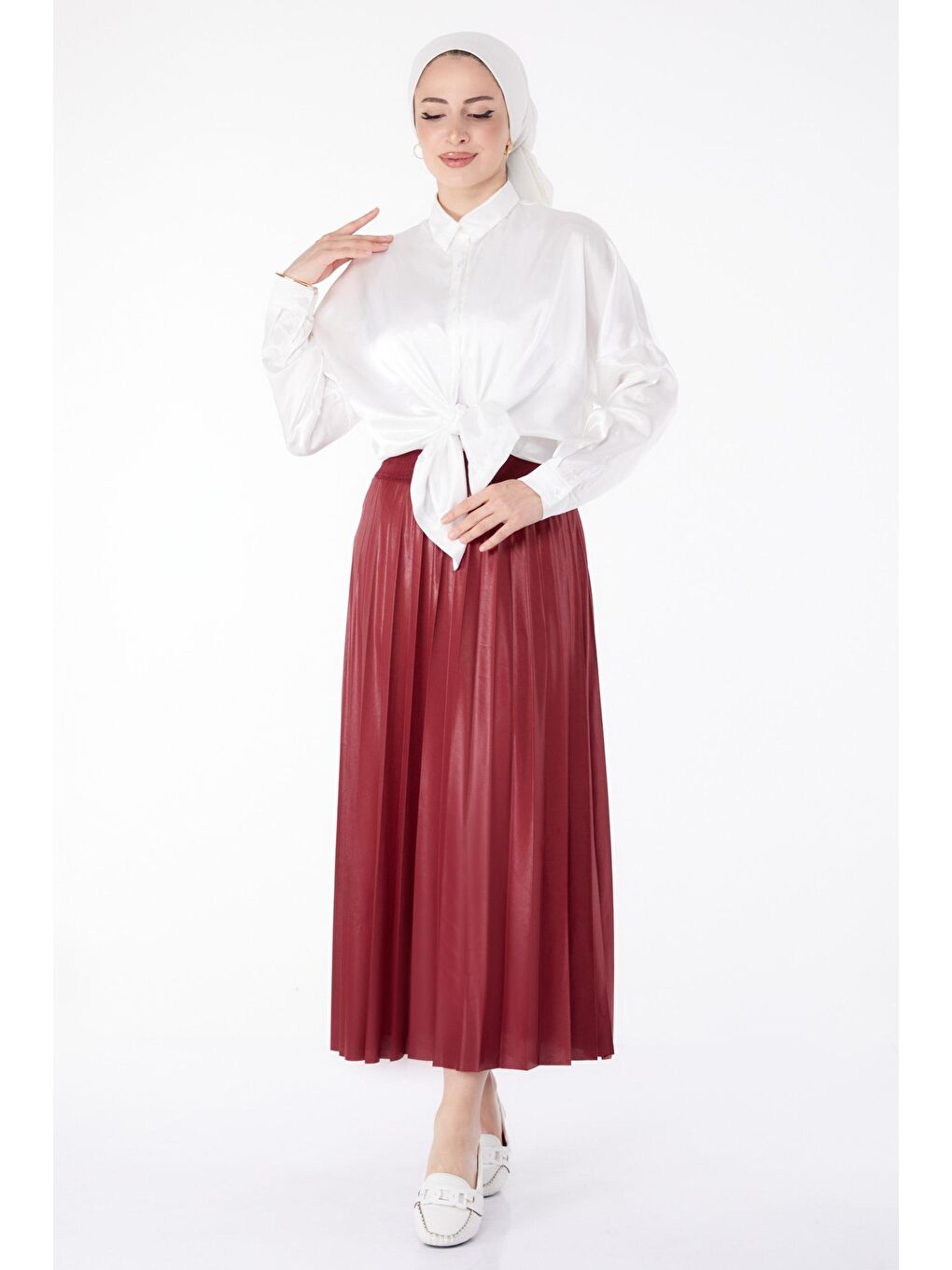 Orta Kadın Bordo Piliseli Etek - 23036-1