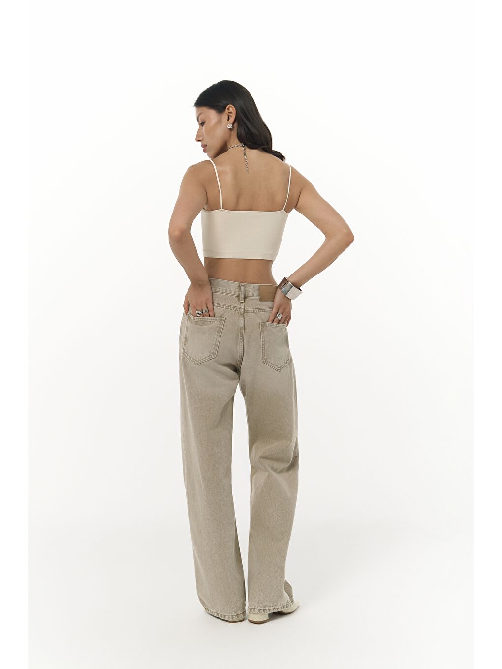 Volme Yıkamalı Gri Jean Pantolon-3