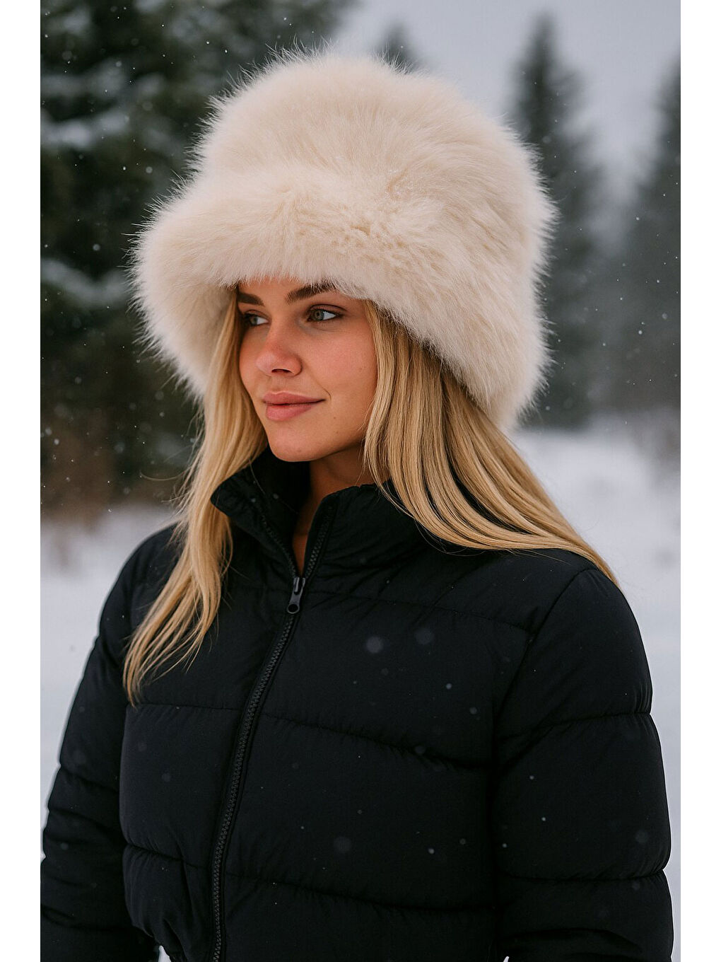 Kadın Pelüş Kalpak Şapka 010194 - Bej-2