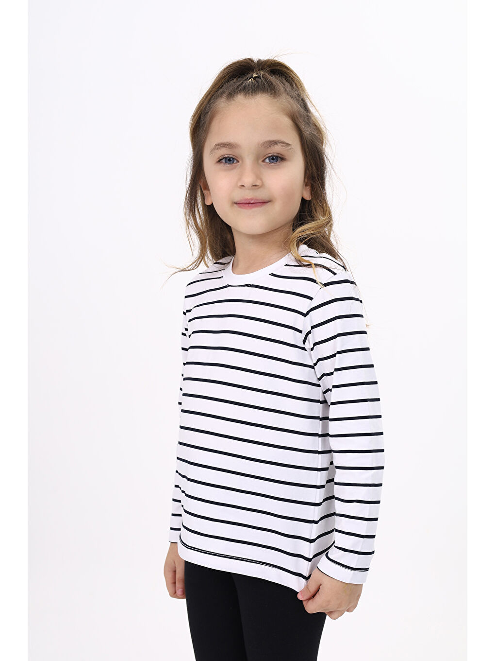 Lacivert Unisex Çocuk Çizgili Tişört-1