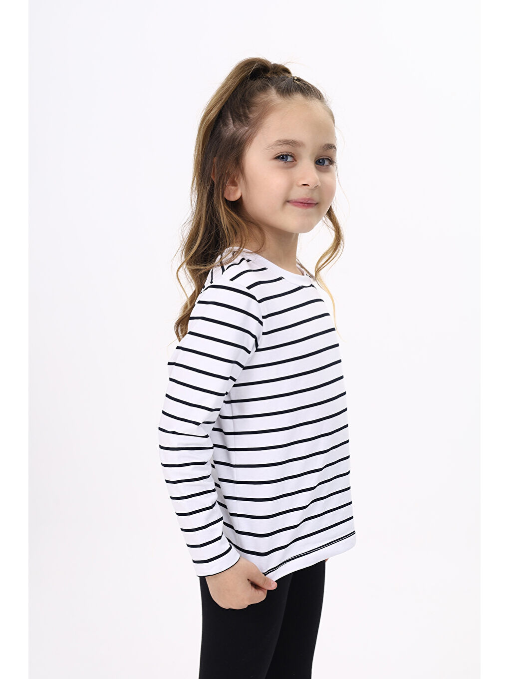 Lacivert Unisex Çocuk Çizgili Tişört-2