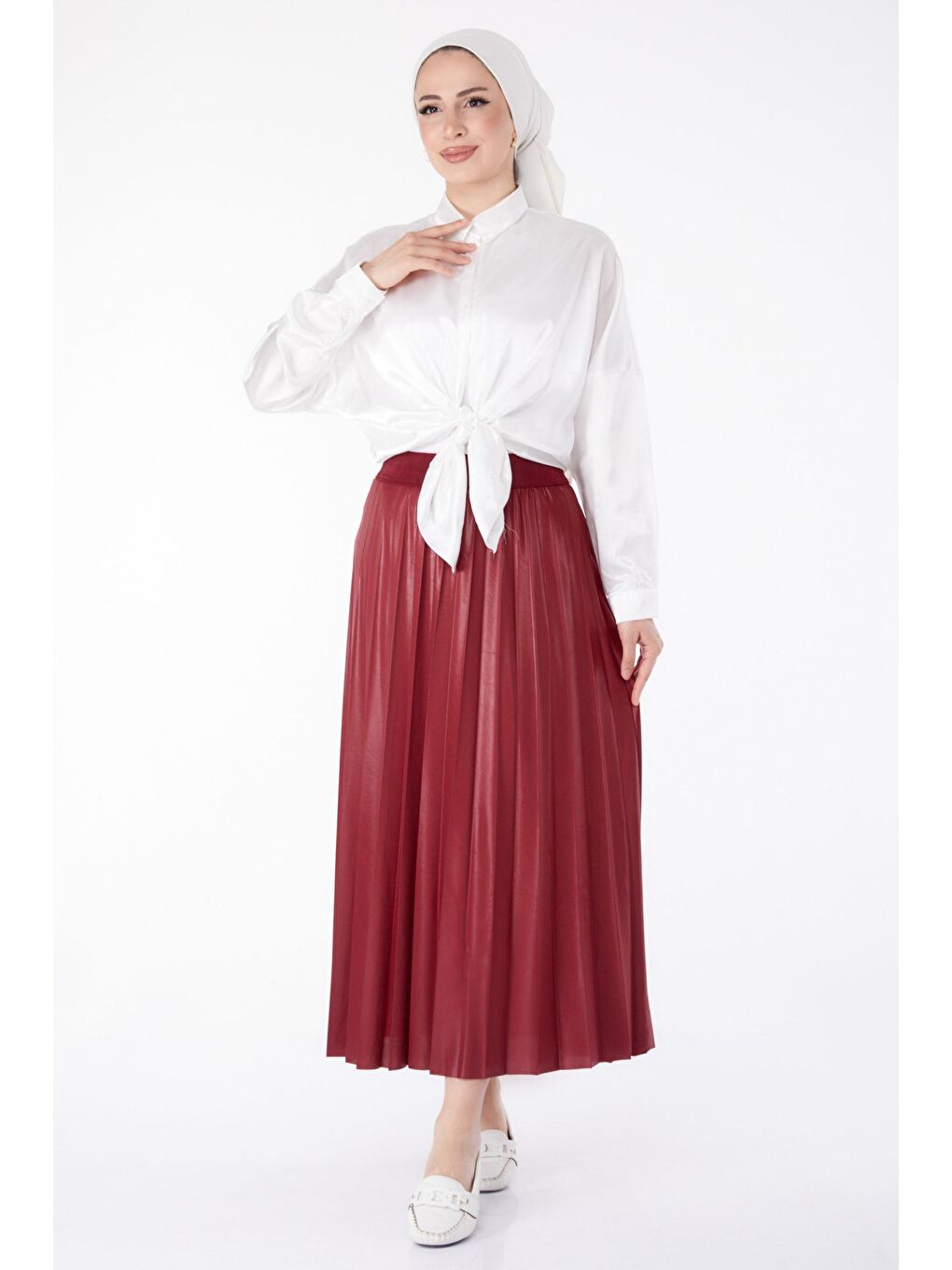 Orta Kadın Bordo Piliseli Etek - 23036-2