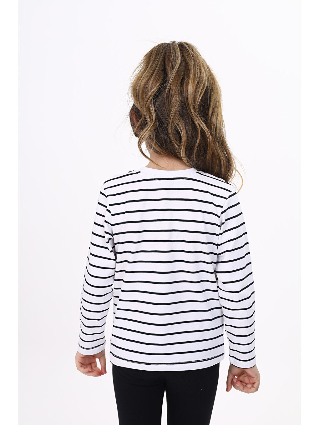 Lacivert Unisex Çocuk Çizgili Tişört-3