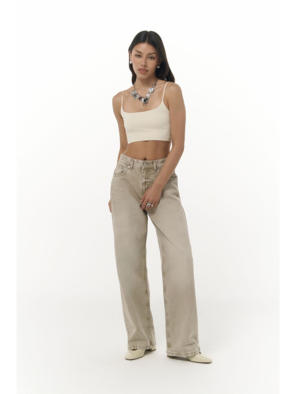 Volme Yıkamalı Gri Jean Pantolon-4