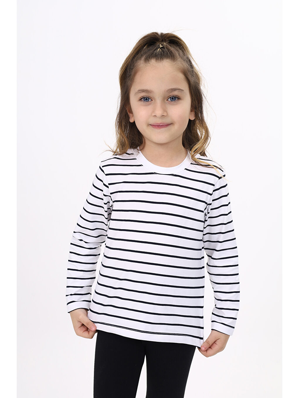 Lacivert Unisex Çocuk Çizgili Tişört-4