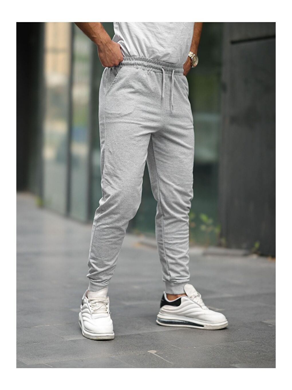 Gri Unisex Antrasit Paça Lastikli Eşofman-1