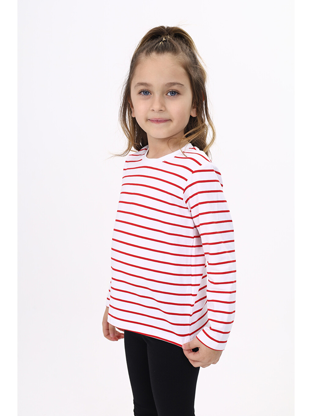 Kırmızı Unisex Çocuk Çizgili Tişört-1