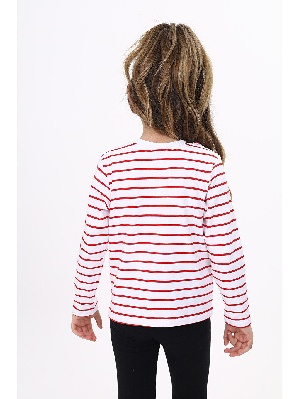 Kırmızı Unisex Çocuk Çizgili Tişört-2