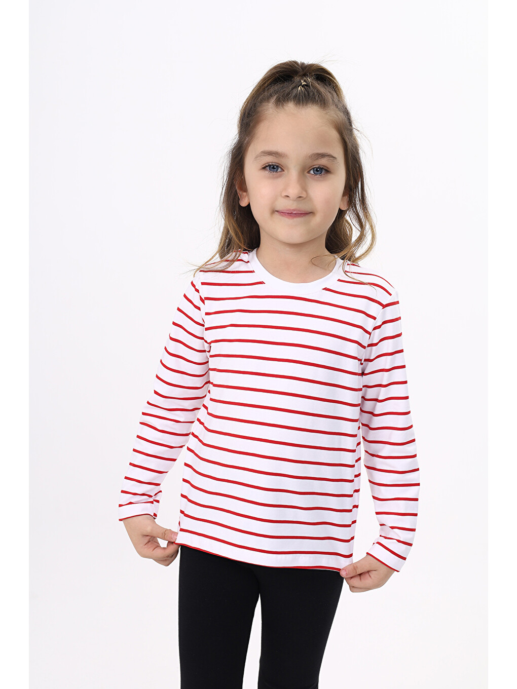 Kırmızı Unisex Çocuk Çizgili Tişört-3