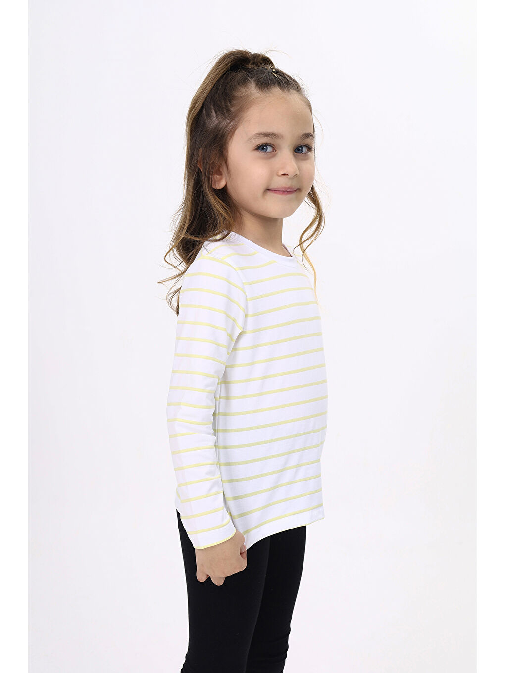 Sarı Unisex Çocuk Çizgili Tişört-1