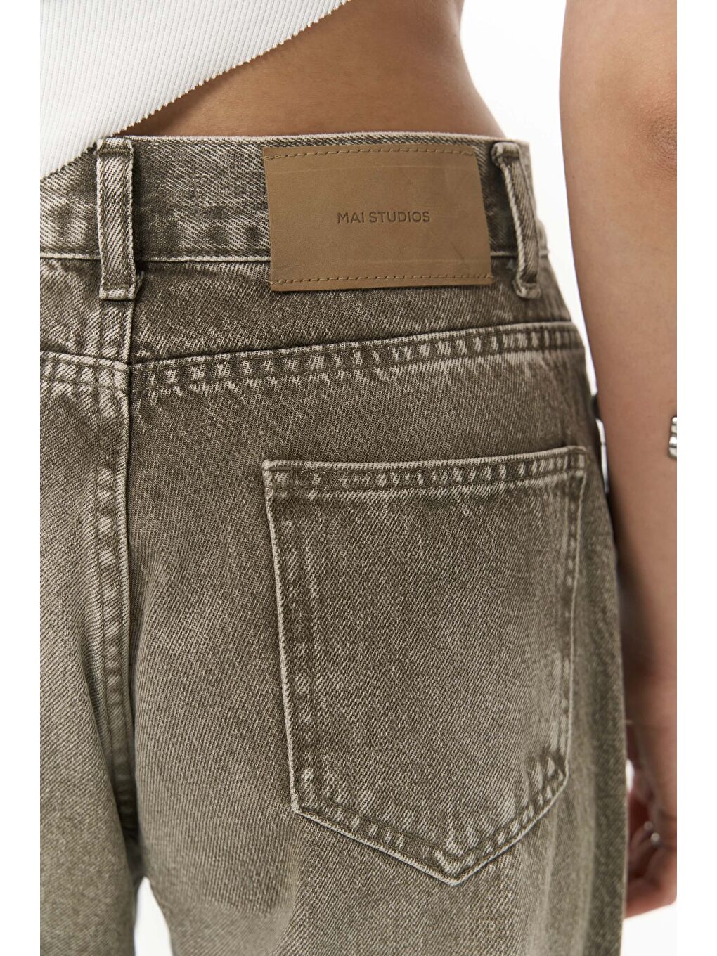 Volme Yıkamalı Yeşil Jean Pantolon-7