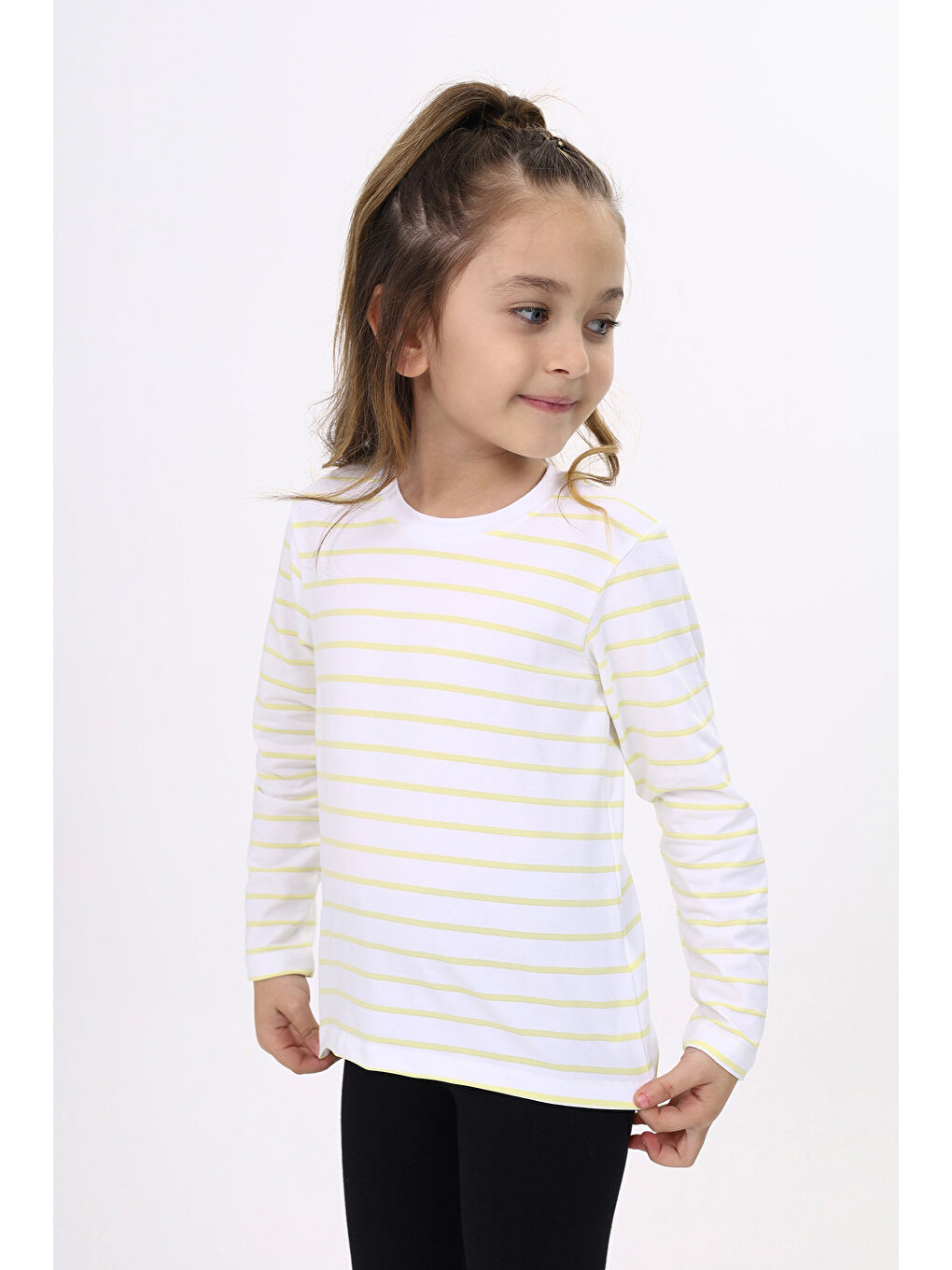 Sarı Unisex Çocuk Çizgili Tişört-4