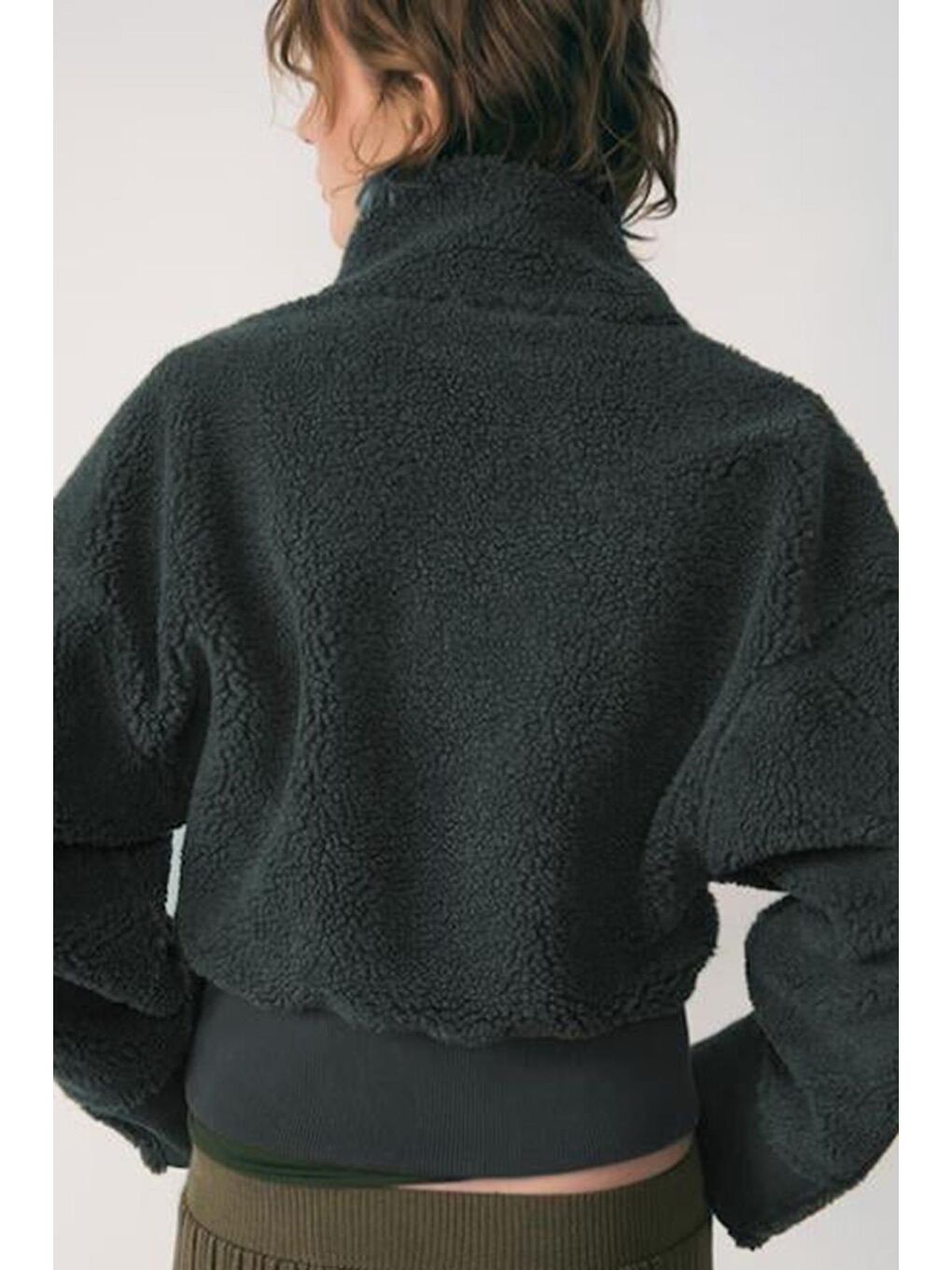 Gri Füme Fermuar Yaka Kürklü Kadın Sweatshirt Mg2261-3