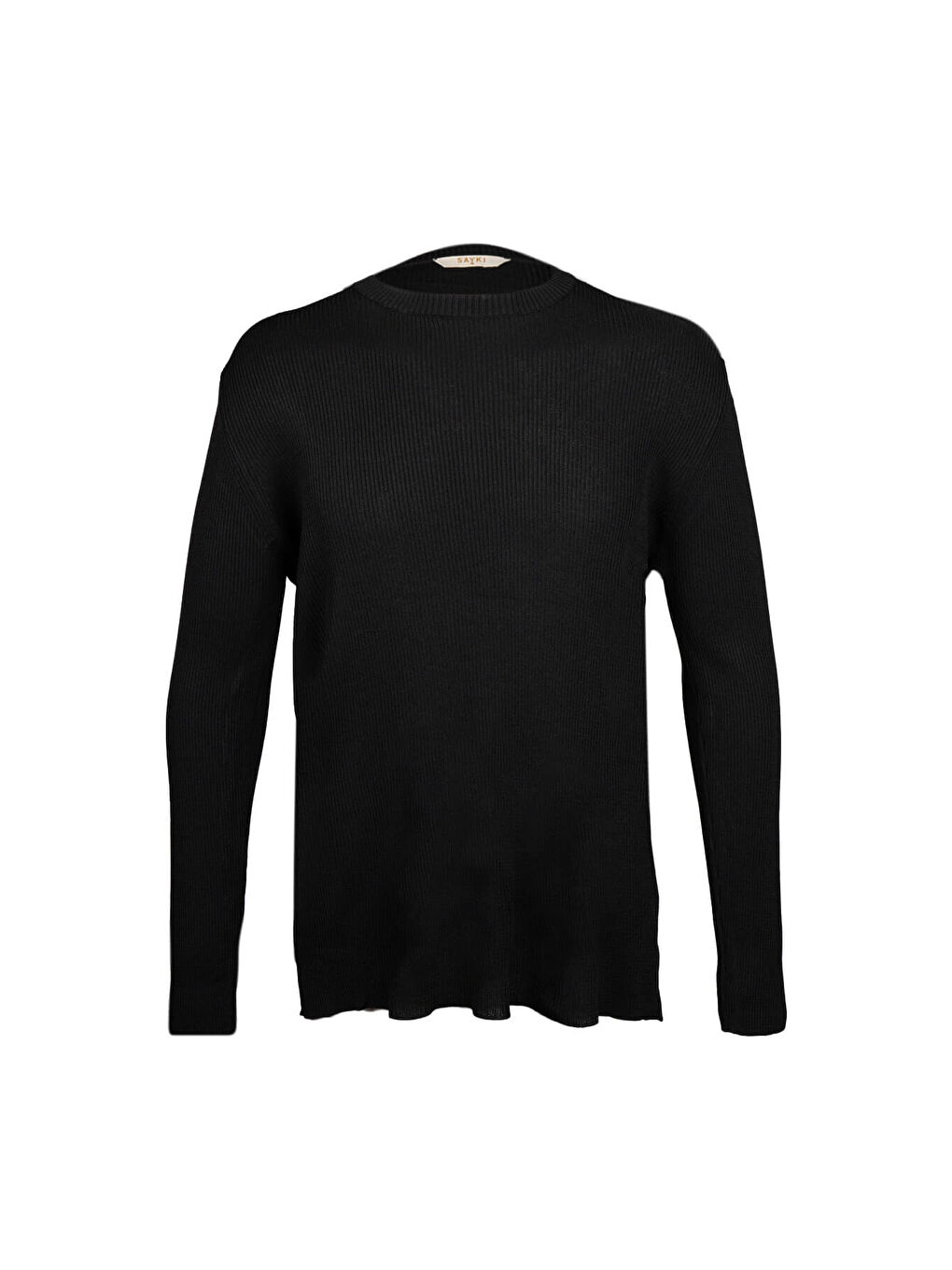 Siyah Regular Fit Bisiklet Yaka Fitilli Triko Kazak