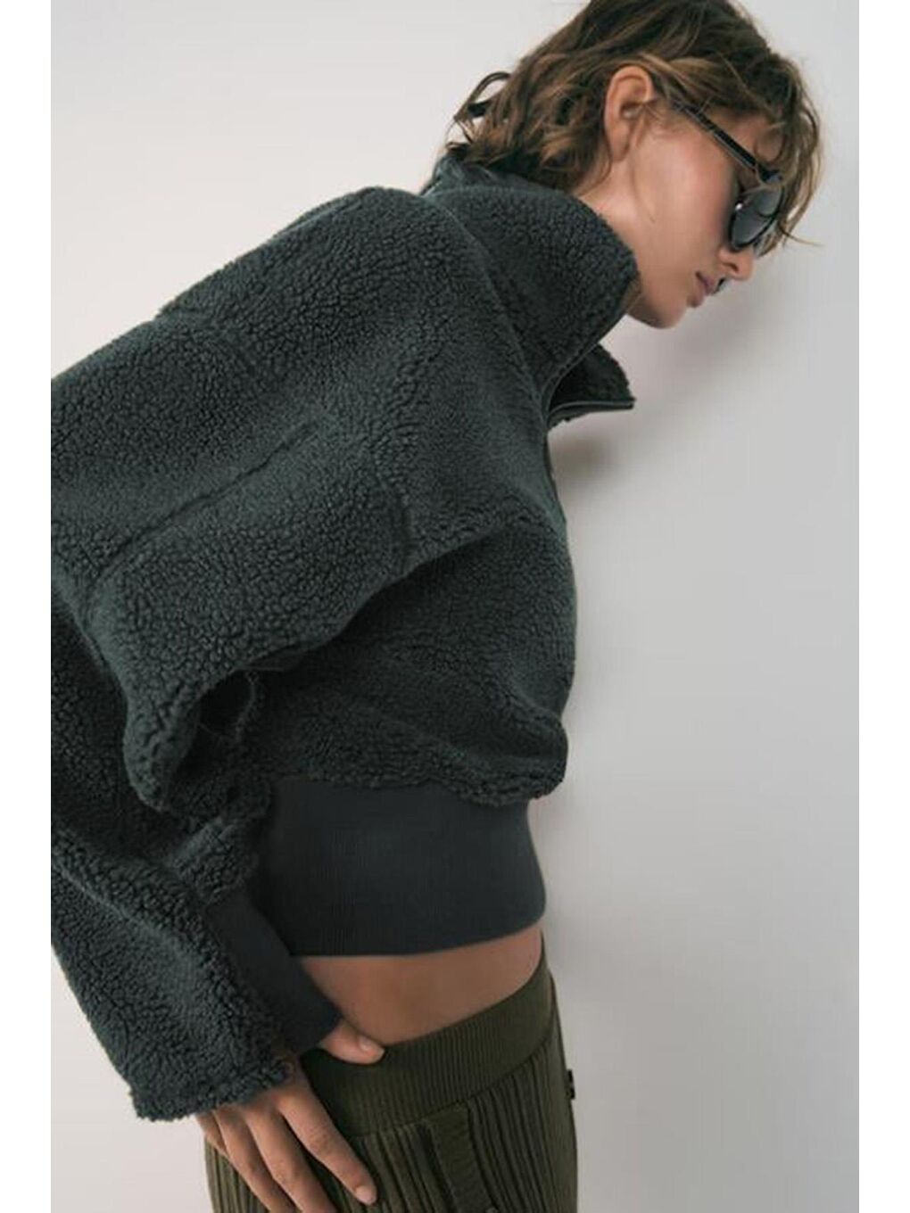 Gri Füme Fermuar Yaka Kürklü Kadın Sweatshirt Mg2261-5