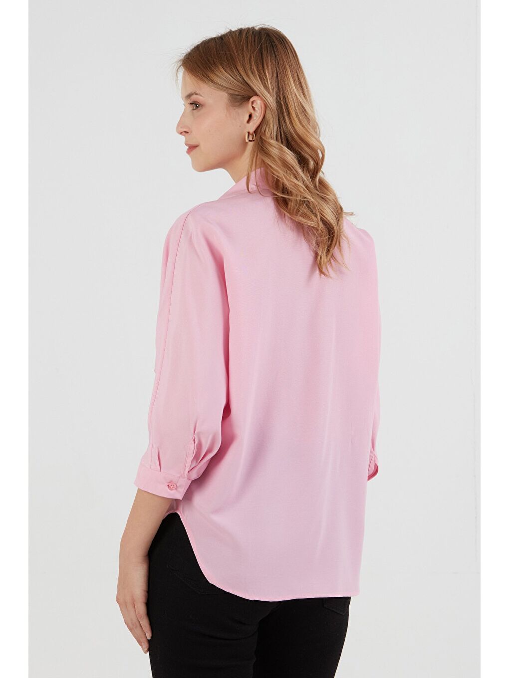 Pembe Çift Cepli Yarasa Kol Terikoton Gömlek-3