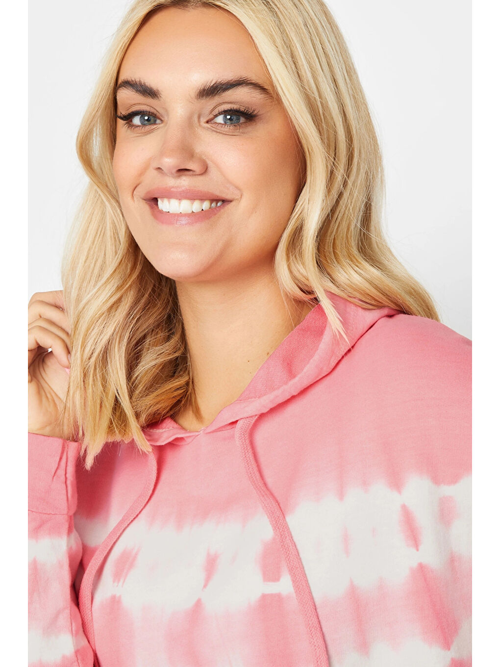 Pembe Büyük Beden Batik Desenli Uzun Kesim Cepli Kapüşonlu Sweatshirt 302208-3