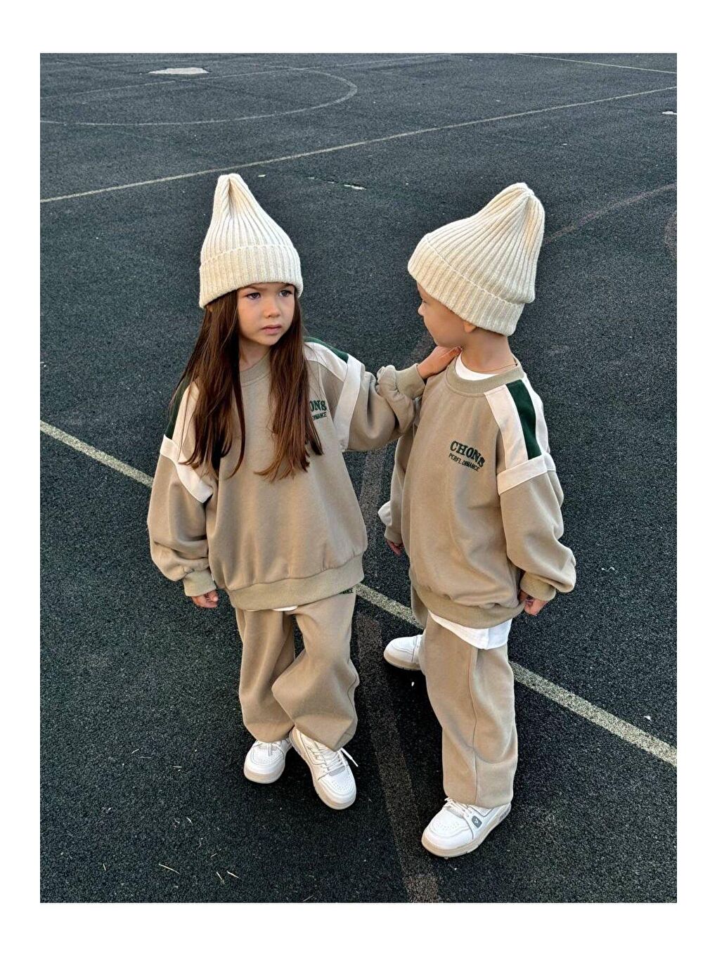 Karışık Unisex Çocuk Kışlık Chons Sloganlı Pamuklu Sweatshirt Eşofman Alt-Üst Takım-2