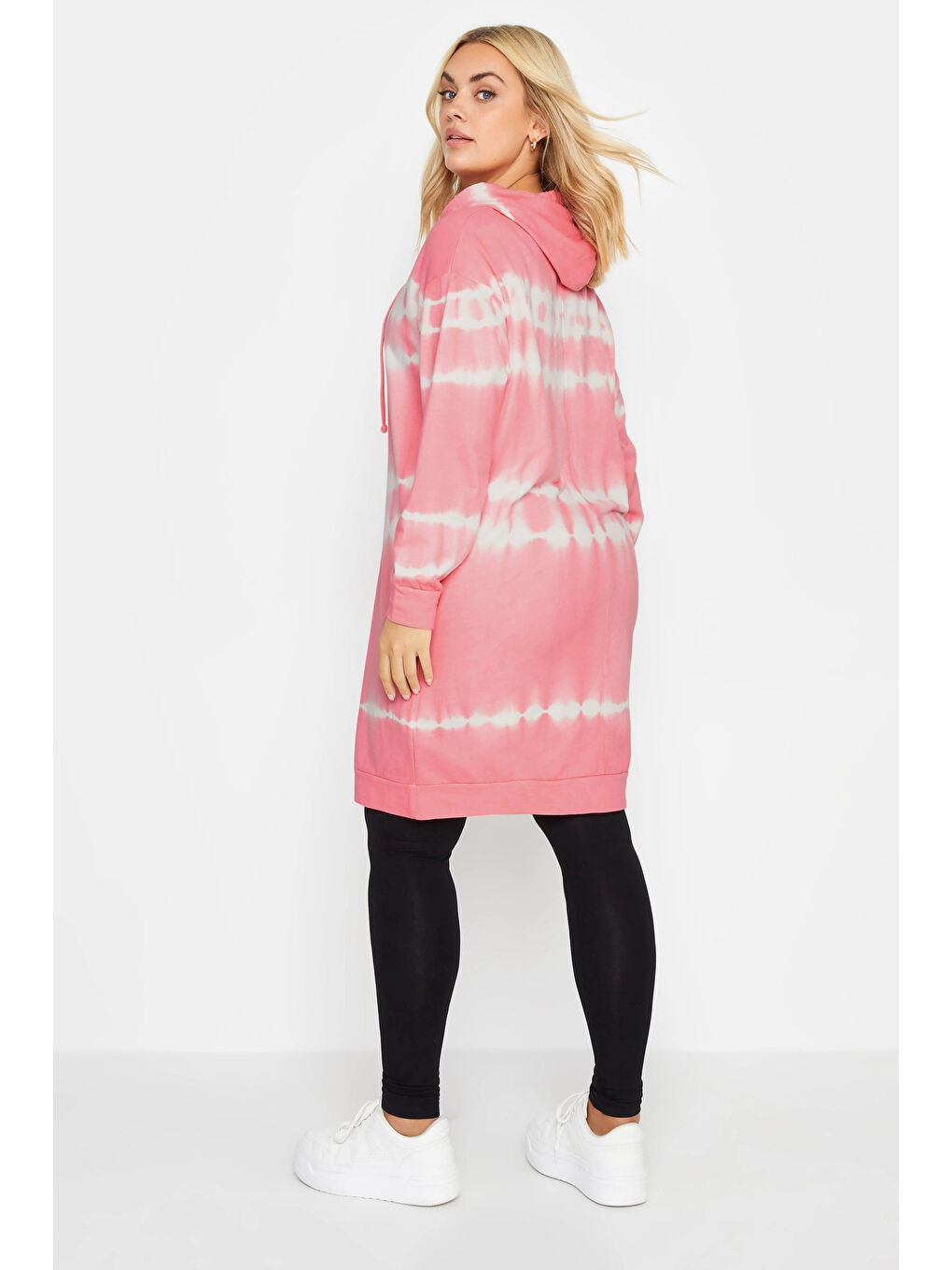 Pembe Büyük Beden Batik Desenli Uzun Kesim Cepli Kapüşonlu Sweatshirt 302208-4