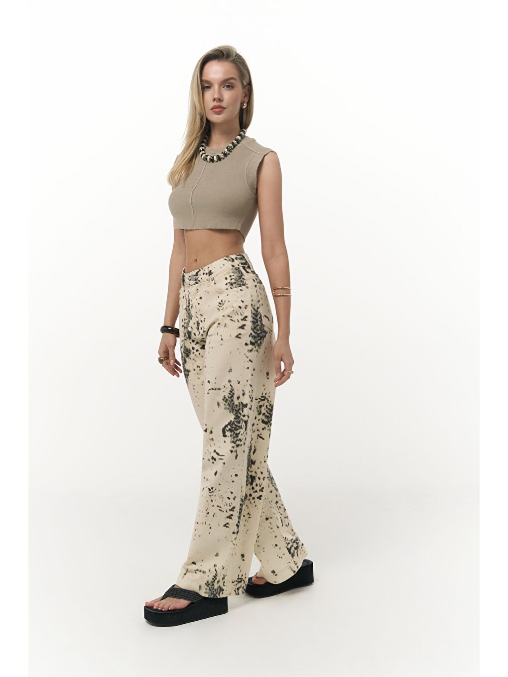 Nellore Desenli Bej Jean Pantolon