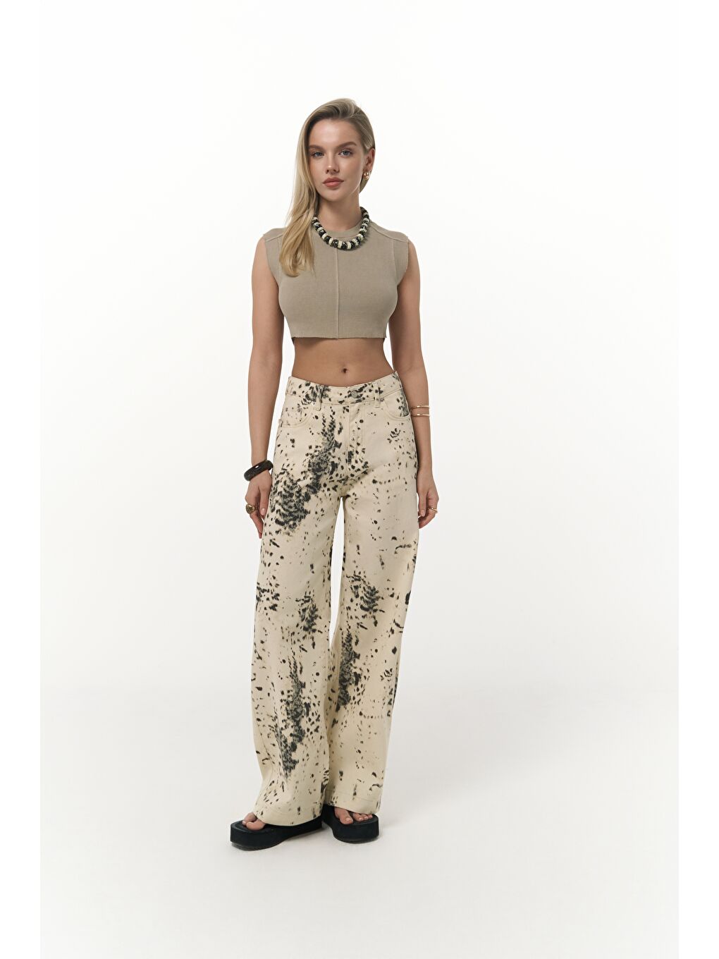 Nellore Desenli Bej Jean Pantolon-1