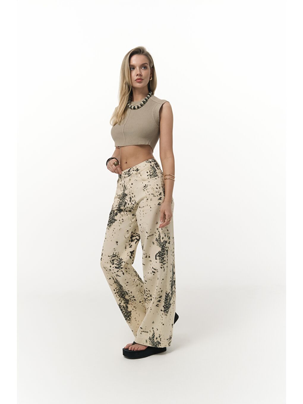 Nellore Desenli Bej Jean Pantolon-2