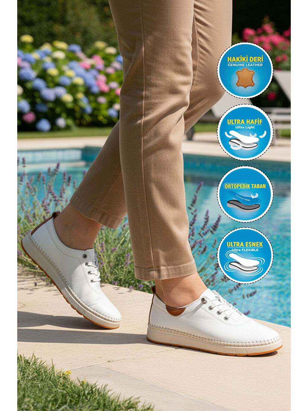 Beyaz Hakiki Deri Ortopedik Kadın Casual Ayakkabı 3030 Z-2