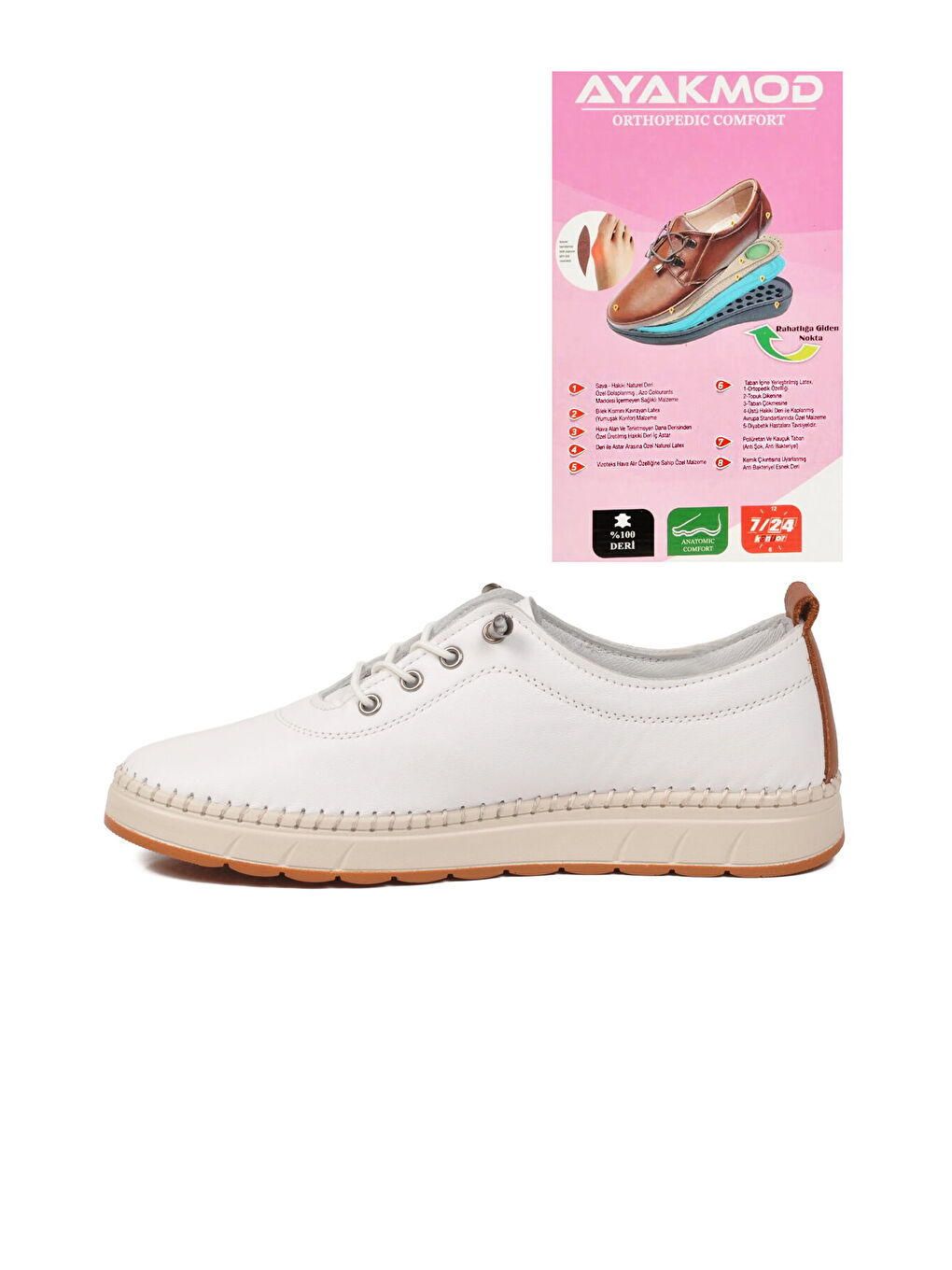 Beyaz Hakiki Deri Ortopedik Kadın Casual Ayakkabı 3030 Z-3