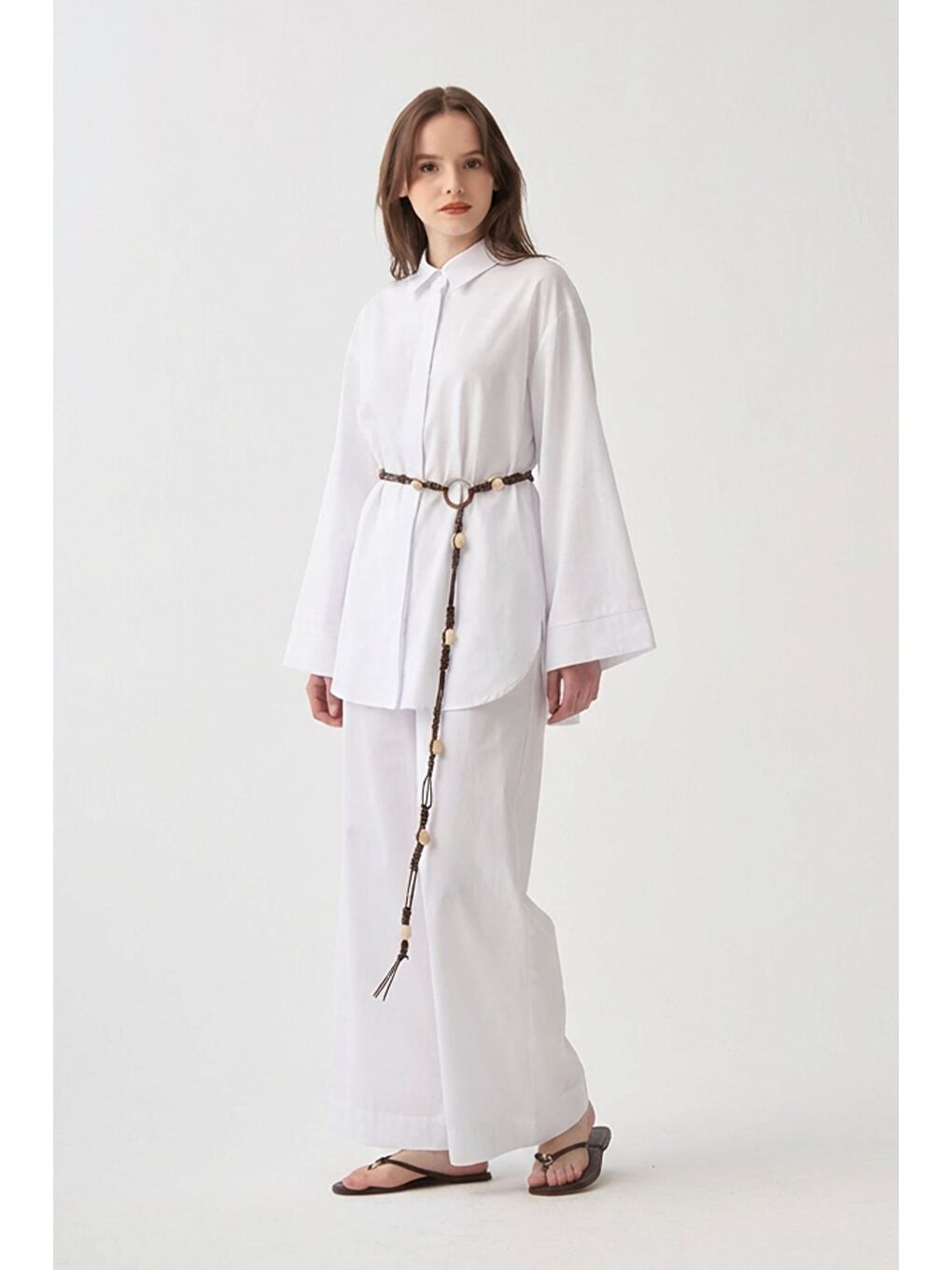 Beyaz-Düğme Detaylı Basic Takım-1