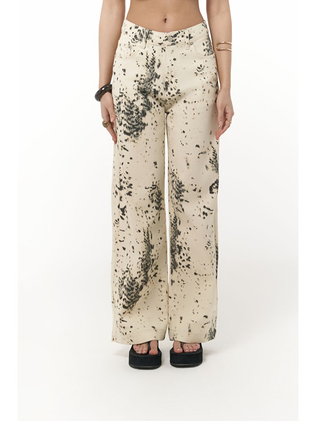 Nellore Desenli Bej Jean Pantolon-4