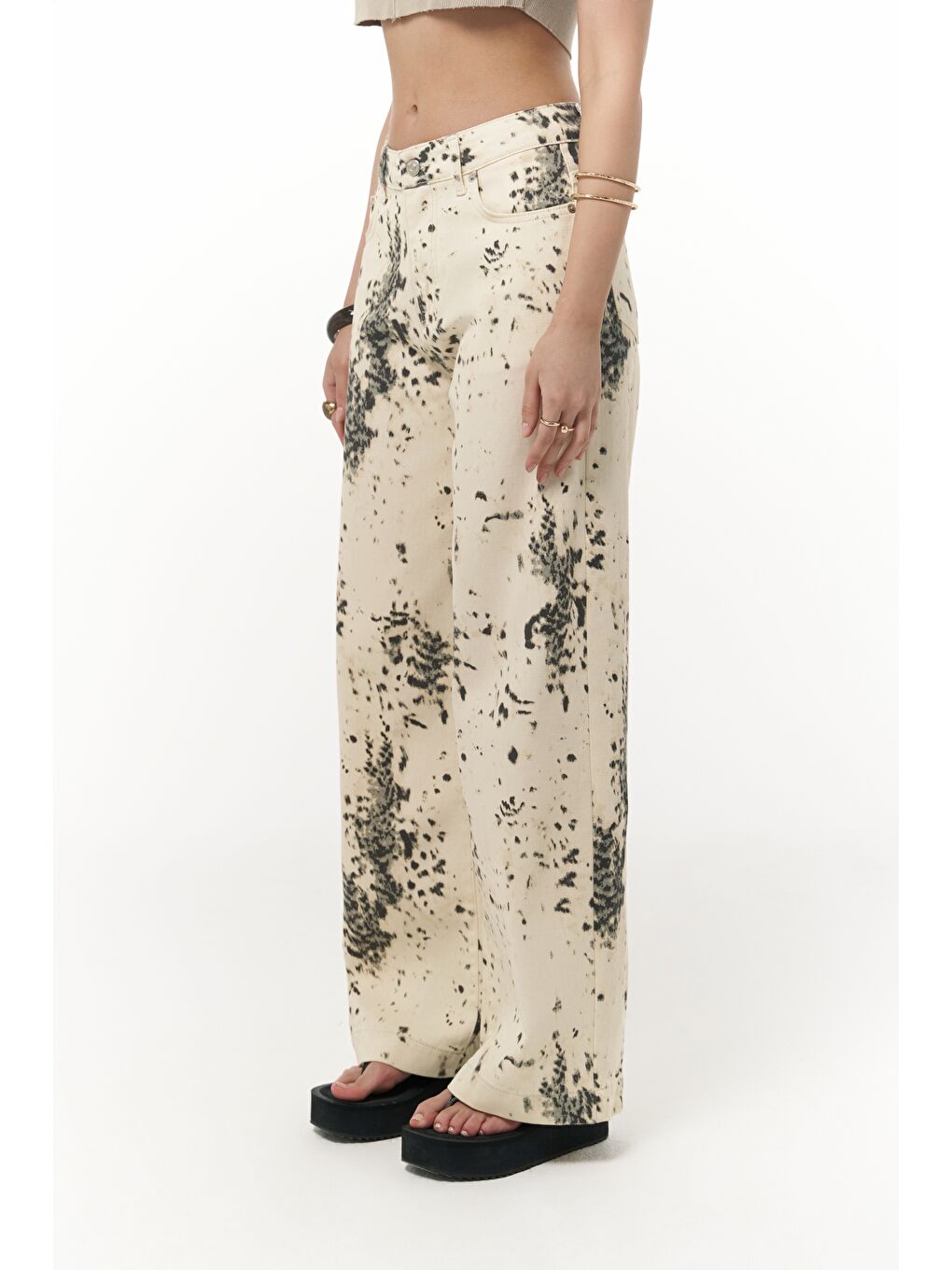 Nellore Desenli Bej Jean Pantolon-5