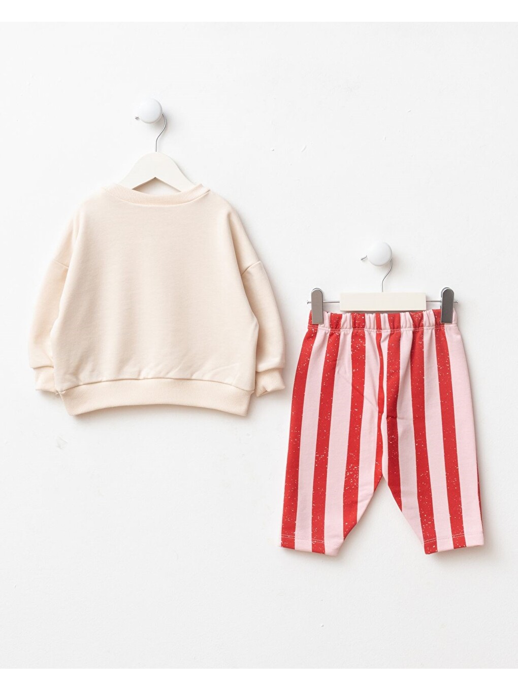 Beyaz Kız Çocuk Pamuklu Kiraz Baskılı Sweatshirt Ve Çizgili Eşofman Takımı-3