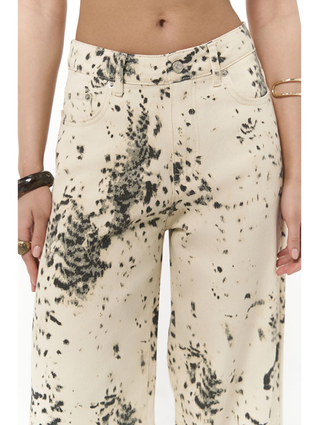 Nellore Desenli Bej Jean Pantolon-7