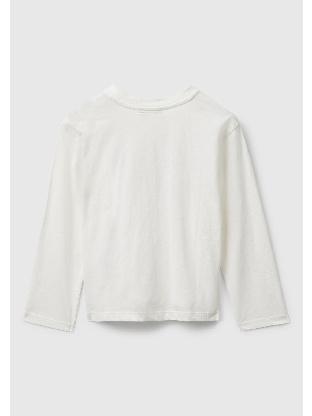Kız Çocuk Ekru Önü Parıltılı Baskılı Bisiklet Yaka Uzun Kollu T-shirt-1