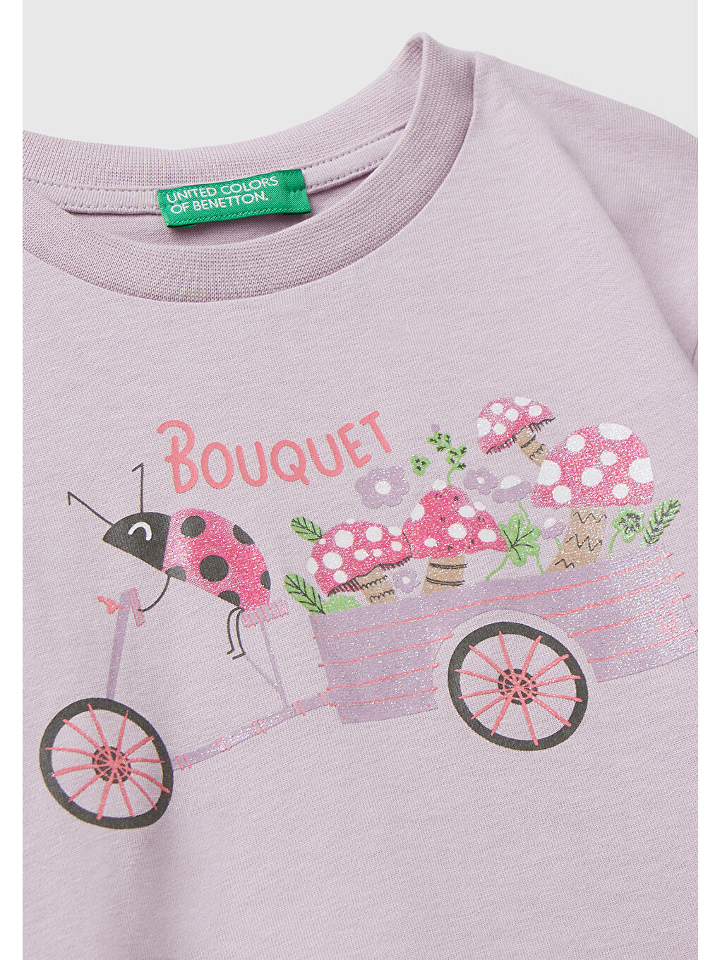 Kız Çocuk Lila Önü Parıltılı Baskılı Bisiklet Yaka Uzun Kollu T-shirt-2