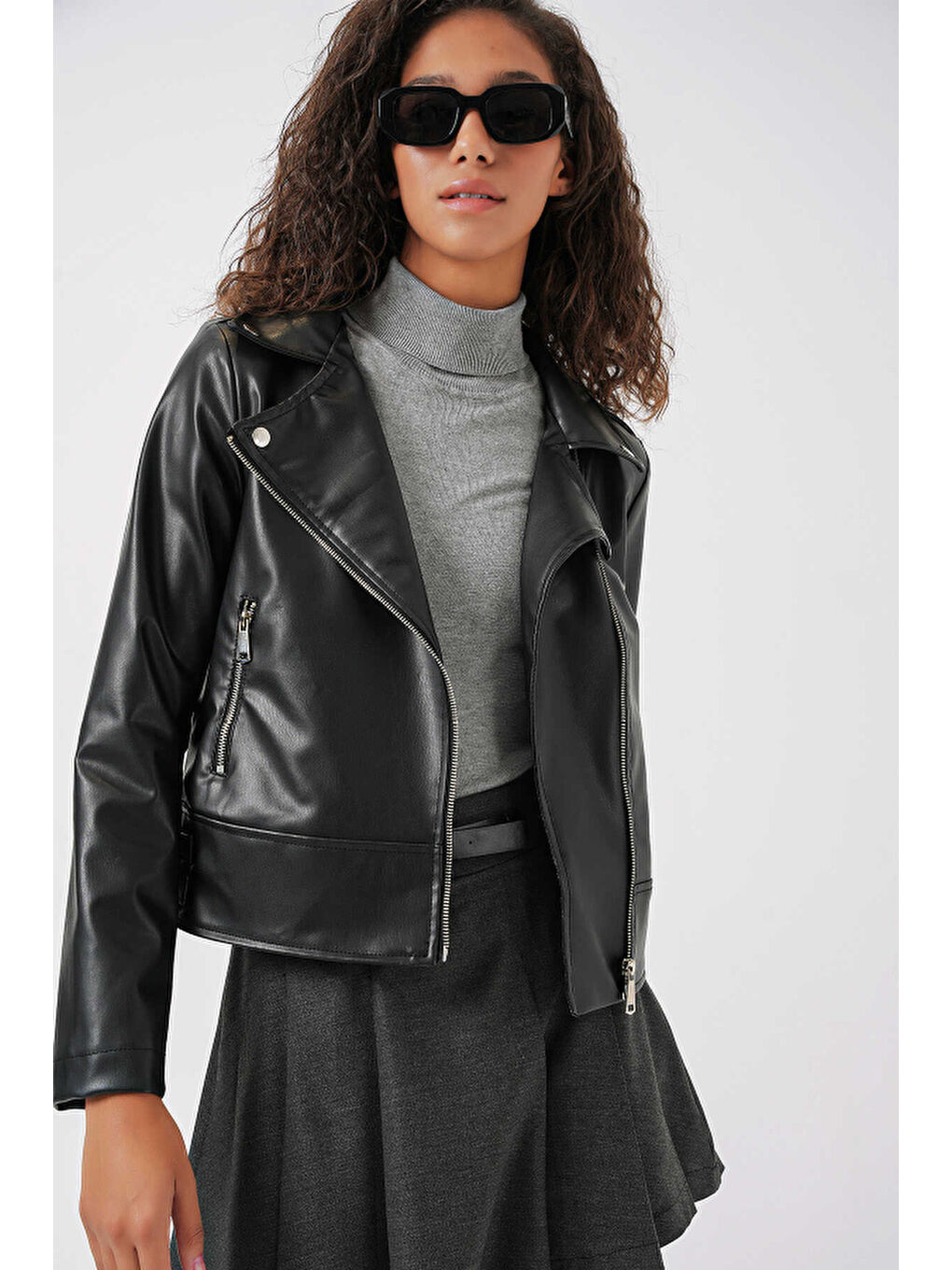 Siyah Kadın Suni Deri Ceket 1044