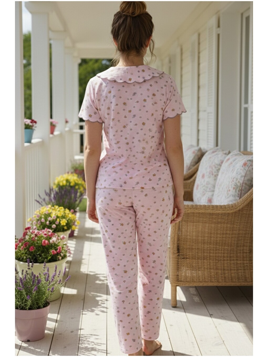 Karışık Yakalı Düğmeli Fitilli Kaşkorse Örme Pijama Takım 26120503-2