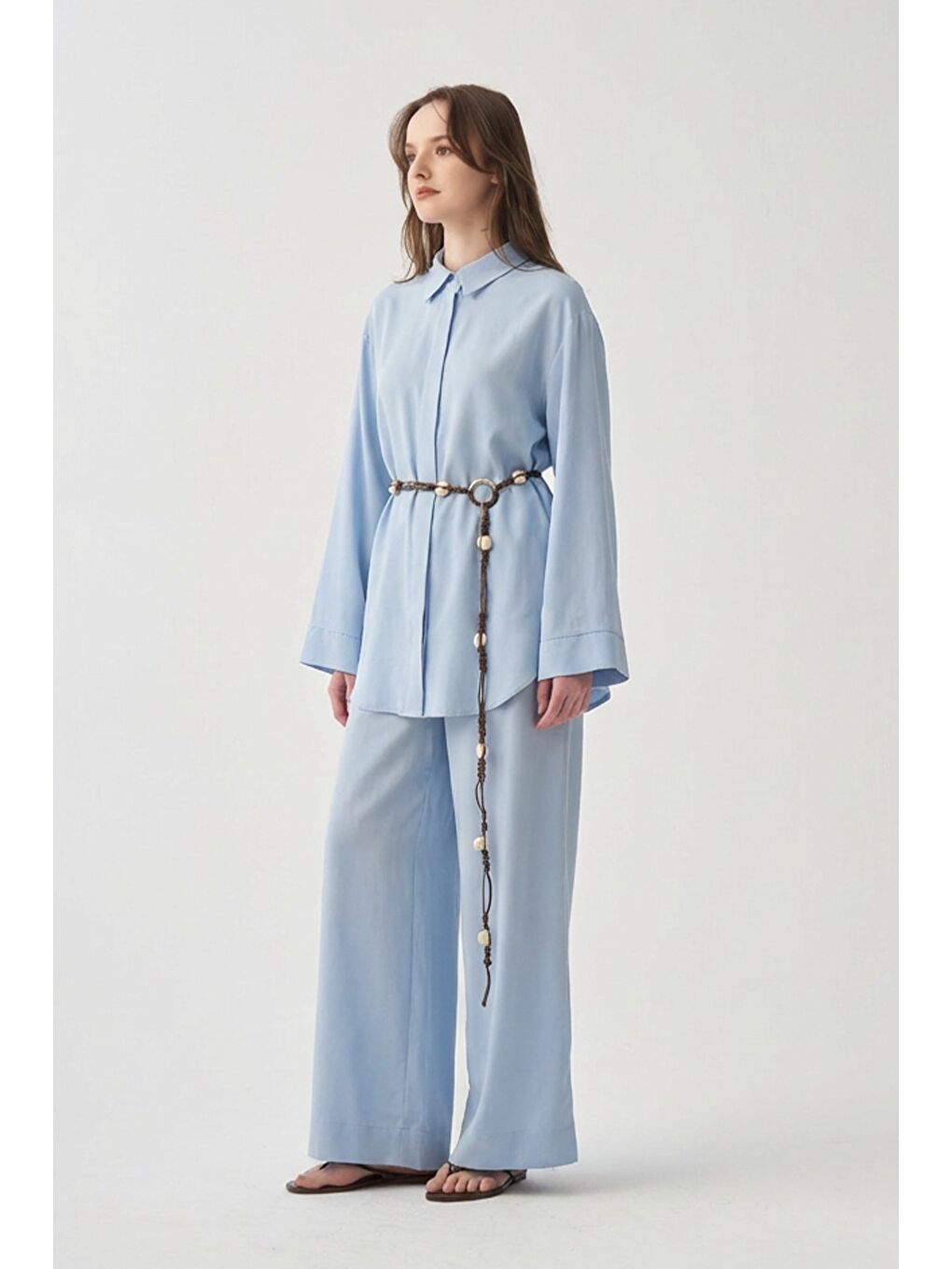 Mavi-Düğme Detaylı Basic Takım-1