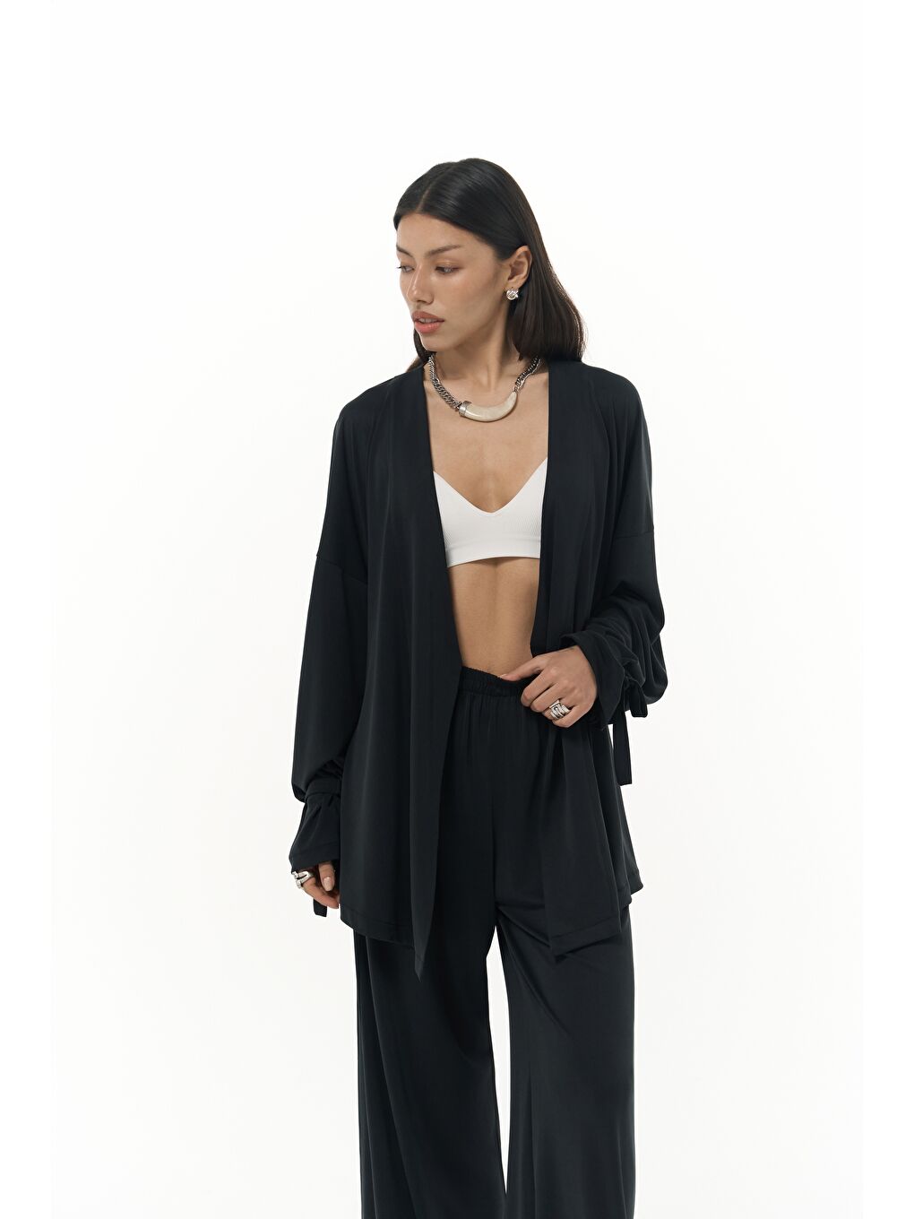 Donna Siyah Kimono Pantolon Takım-2