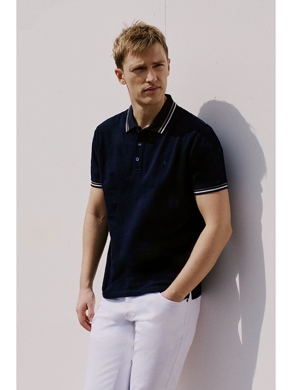 Erkek Lacivert %100 Pamuk Comfort Fit Rahat Kesim Polo Yaka Tişört