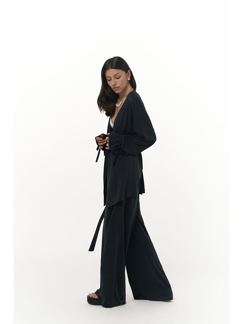 Donna Siyah Kimono Pantolon Takım-5