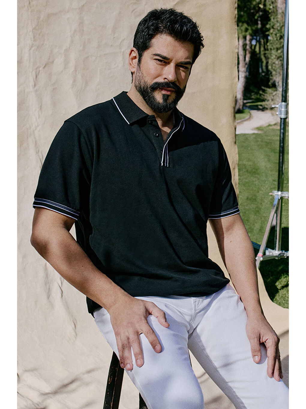 Erkek Siyah %100 Pamuk Slim Fit Dar Kesim Polo Yaka Tişört