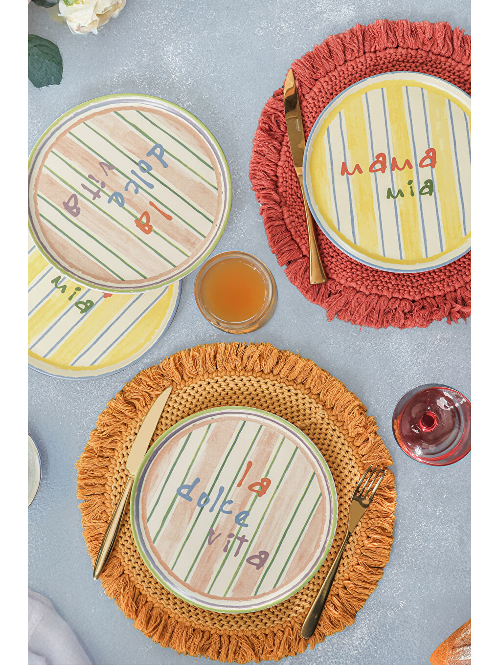 Karışık Mama Mia & La Dolce Vita Pasta Tabağı 22 Cm 4 Adet