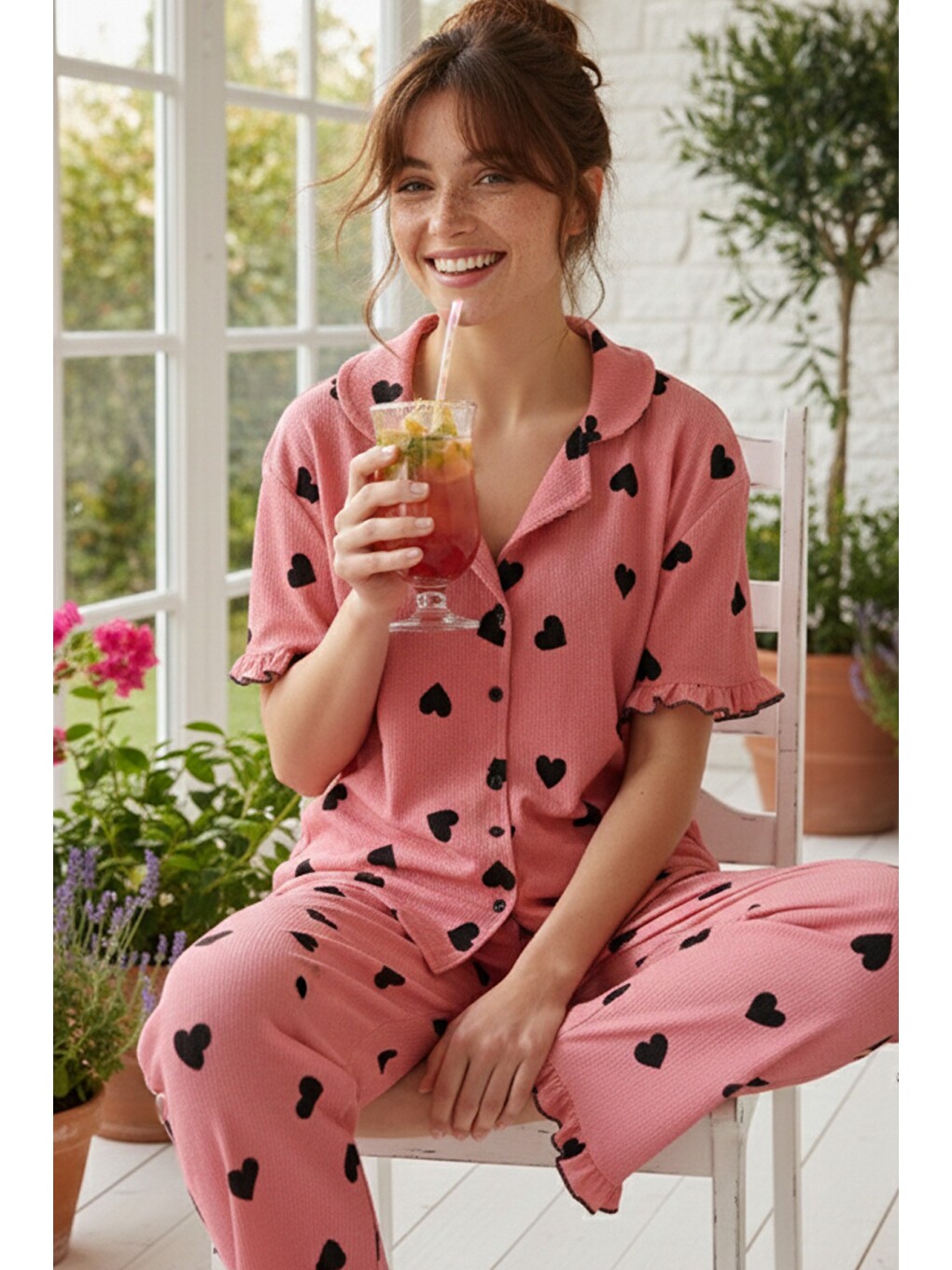 Karışık Bürümcük-krınkıl Kısa Kollu Düğmeli Pijama Takım 26120527