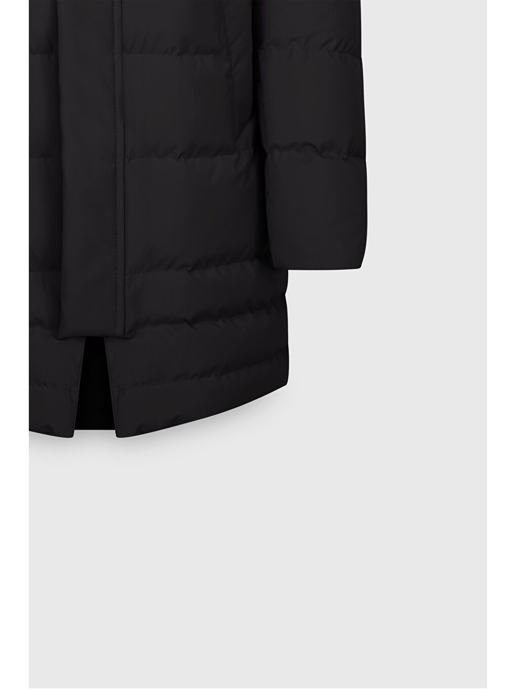 Erkek Siyah Standart Fit Normal Kesim Çıkma Kapüşon Dik Yaka Yan Cepli Kaban-8