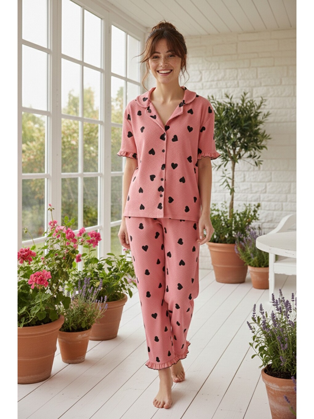Karışık Bürümcük-krınkıl Kısa Kollu Düğmeli Pijama Takım 26120527-1