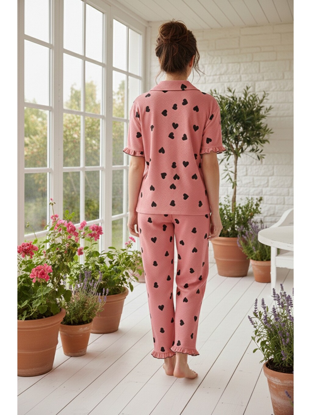 Karışık Bürümcük-krınkıl Kısa Kollu Düğmeli Pijama Takım 26120527-2