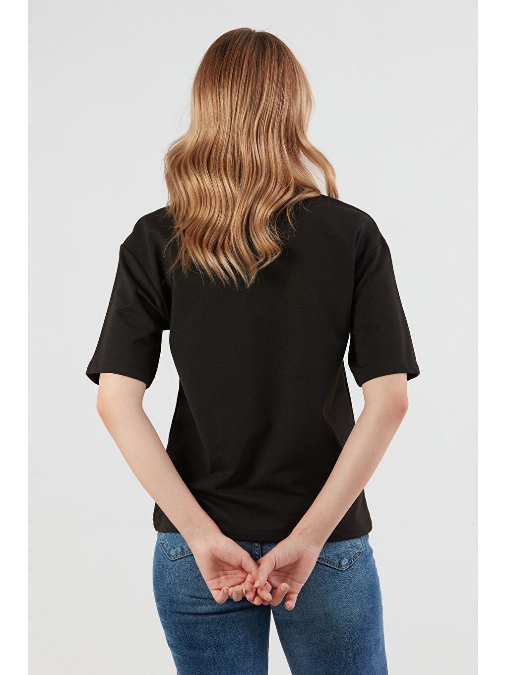 Siyah Panda Baskılı Oversize Tişört-2