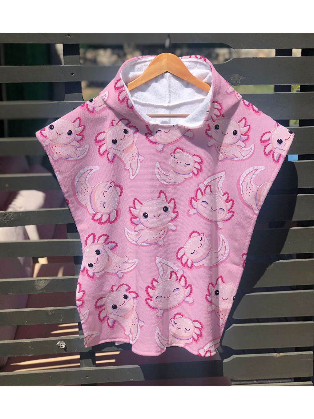 Karışık Aksolotl  Desenli Çocuk Panço Plaj Havlusu & Bornozu 60x60 cm