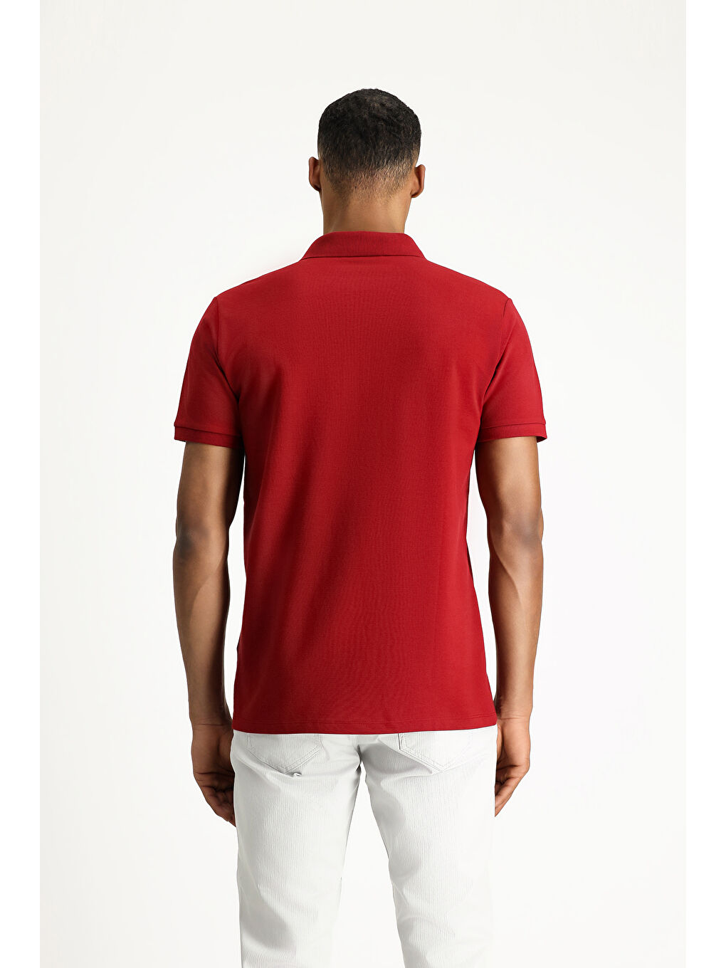 Kırmızı Polo Yaka Slim Fit Dar Kesim Nakışlı Pamuk %100 Pamuk Tişört-3